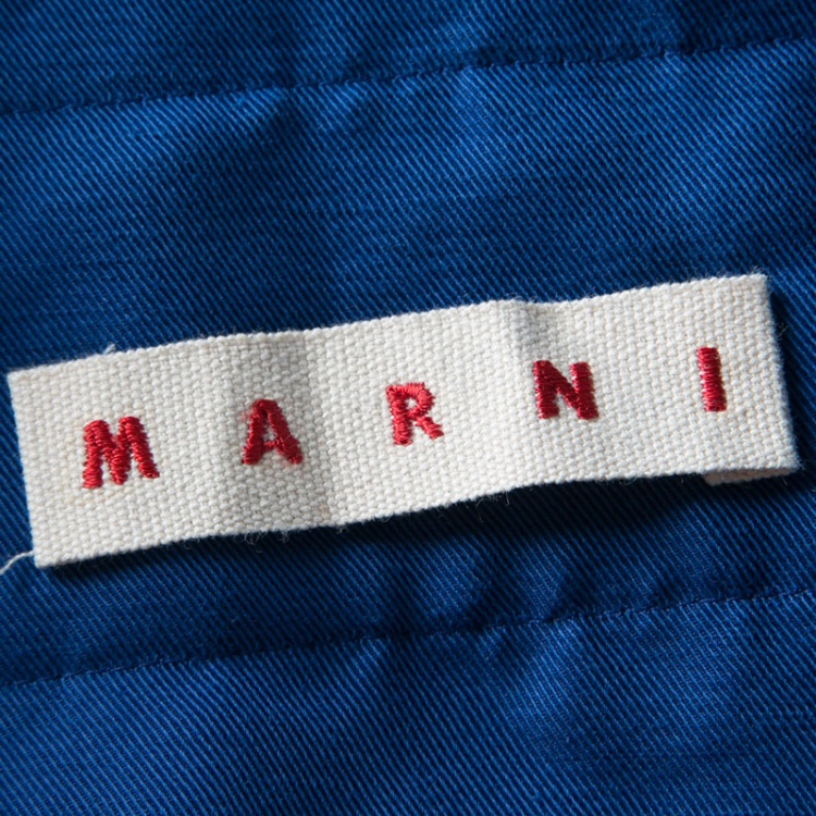 Pre Owned Marni Blue Waist Tie Detail Flared Midi Skirt M