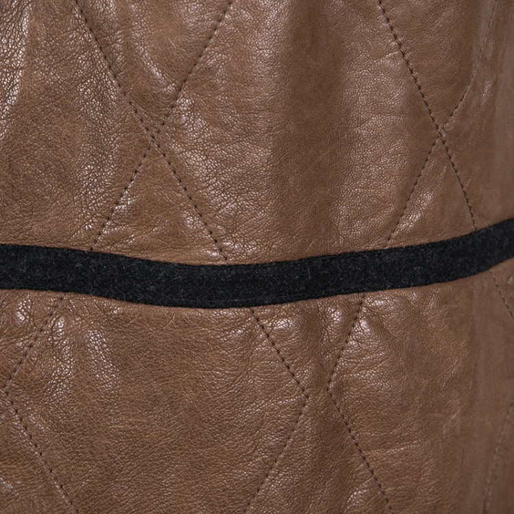 Pre Owned Marni Brown Quilted Lamb Leather Jersey Lined Long Open Front Vest M 