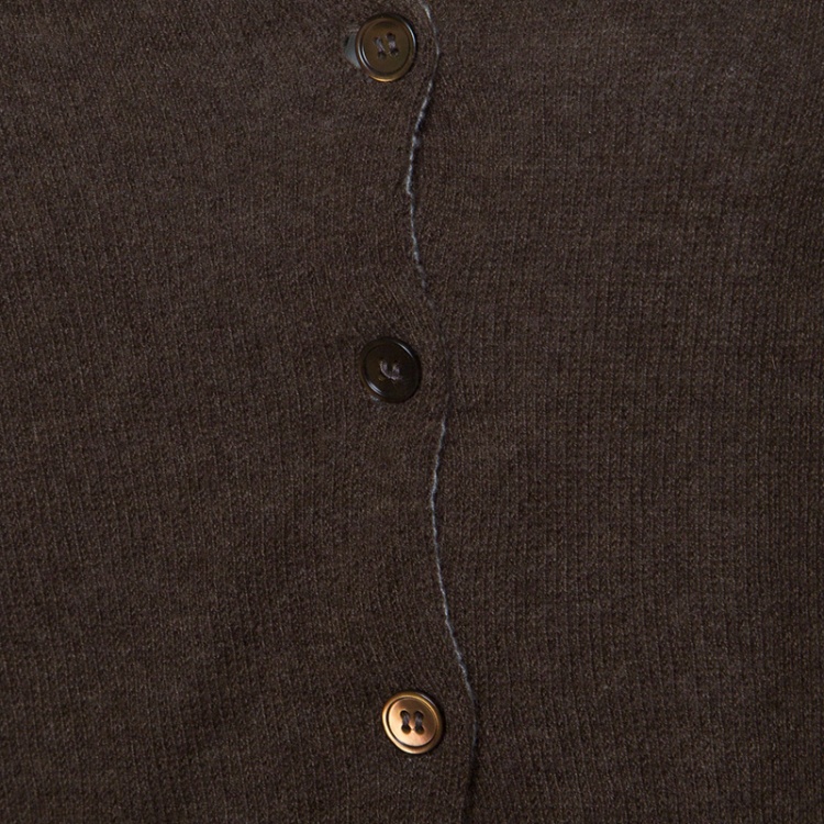Pre Owned Marni Brown and Grey Cashmere Ribbed Trim Cropped Cardigan M