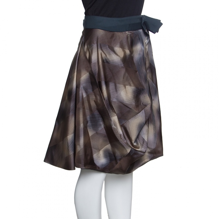 Pre Owned Marni Diamond Print Bow Waist Detail Asymmetric Draped Skirt S