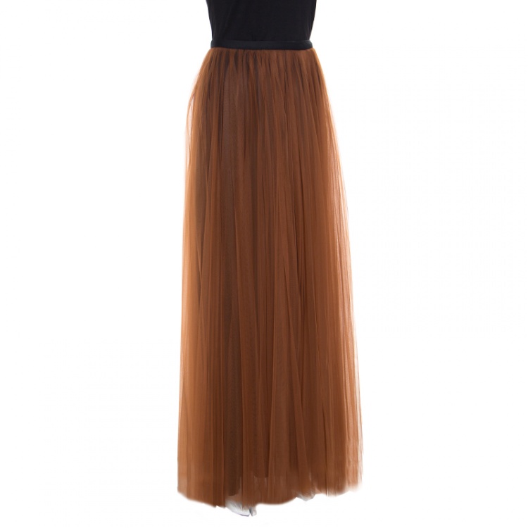 Pre Owned Marni Toffee Gathered Tulle Maxi Skirt S
