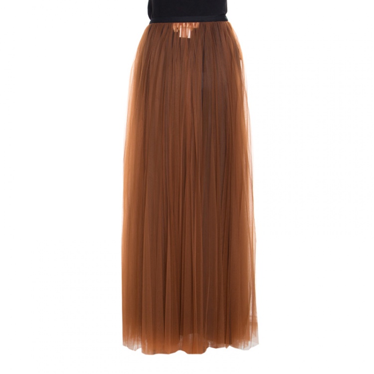 Pre Owned Marni Toffee Gathered Tulle Maxi Skirt S