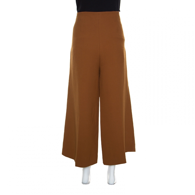 Pre Owned Marni Brown Wool High Rise Wide Leg Culottes M