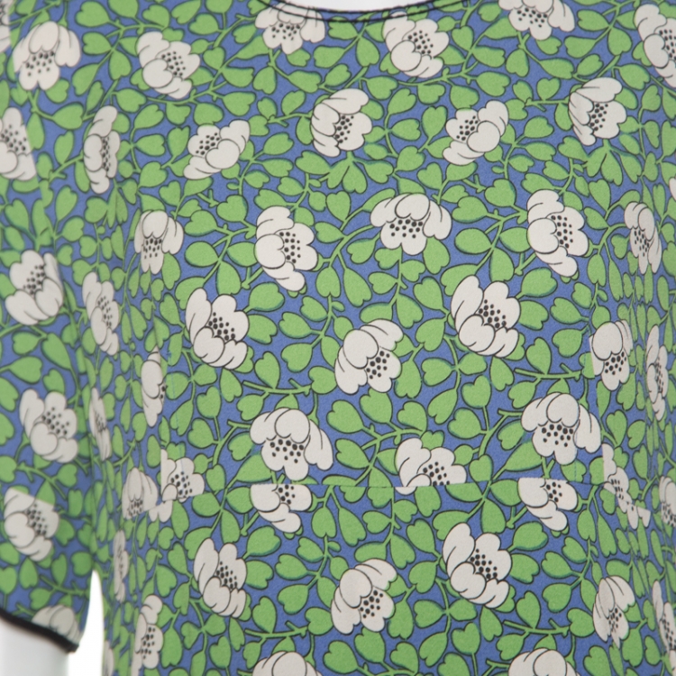 Pre Owned Marni Blue and Green Floral Printed Crepe Ruffled Hem Maxi Dress M