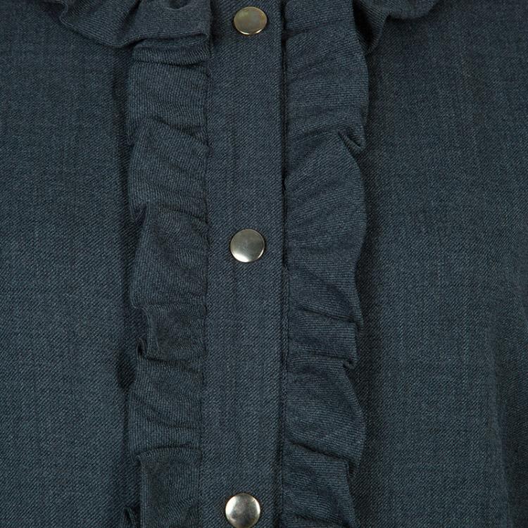 Pre Owned Marni Grey Long Sleeve Ruffle Detail Button Down Wool Blouse M