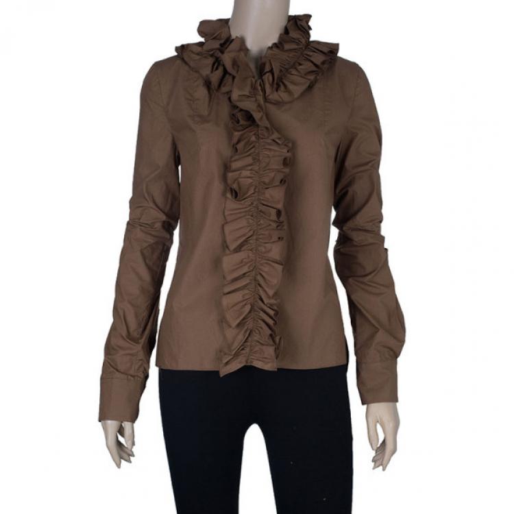 Pre Owned Marni Brown Ruffle Detail Cotton Blouse S