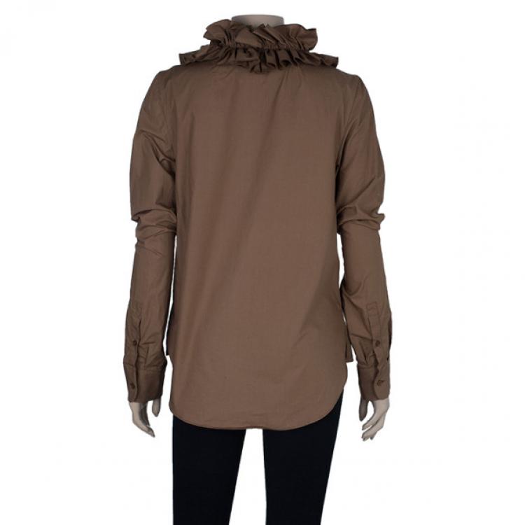 Pre Owned Marni Brown Ruffle Detail Cotton Blouse S