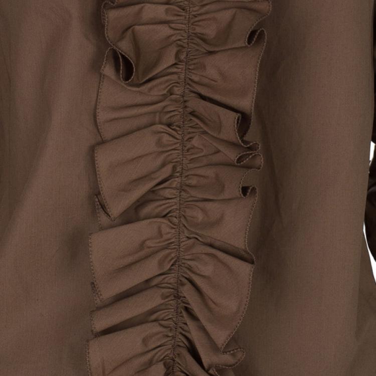 Pre Owned Marni Brown Ruffle Detail Cotton Blouse S