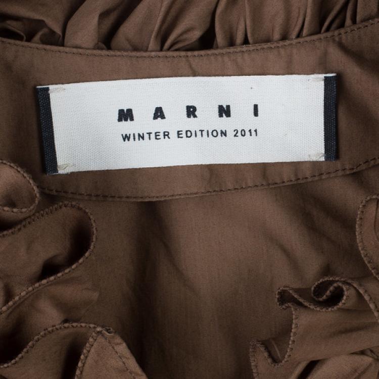 Pre Owned Marni Brown Ruffle Detail Cotton Blouse S