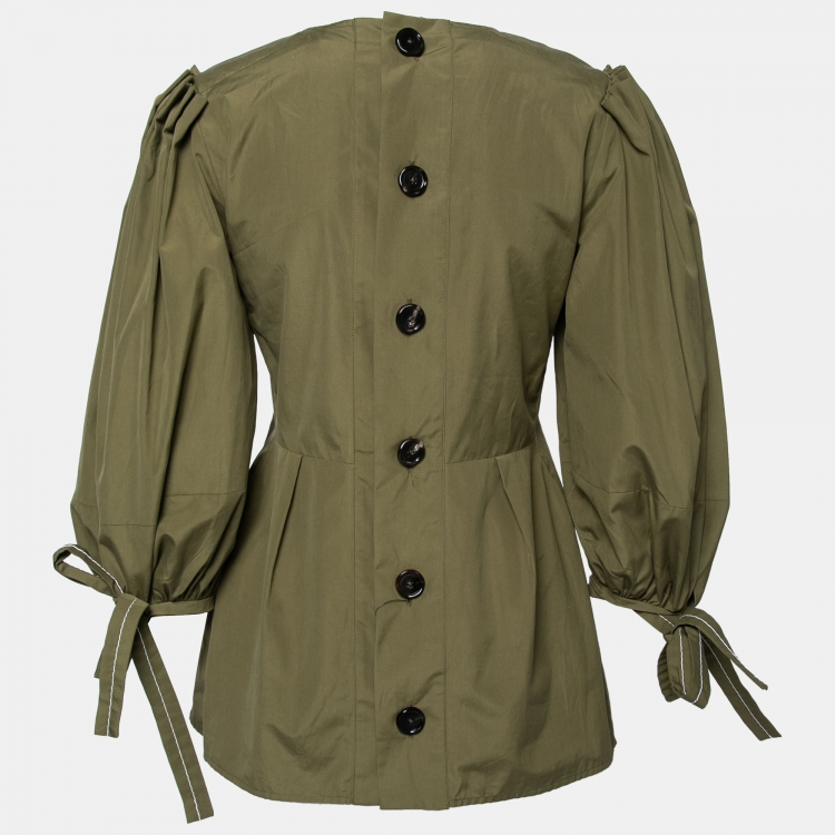 Pre Owned Marni Olive Green Cotton Poplin Balloon Sleeve Top S