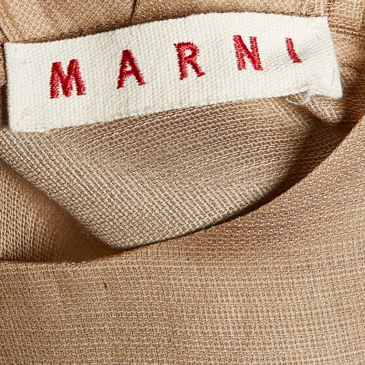 Pre Owned Marni Brown Silk & Wool Pleated Shoulder Tunic L