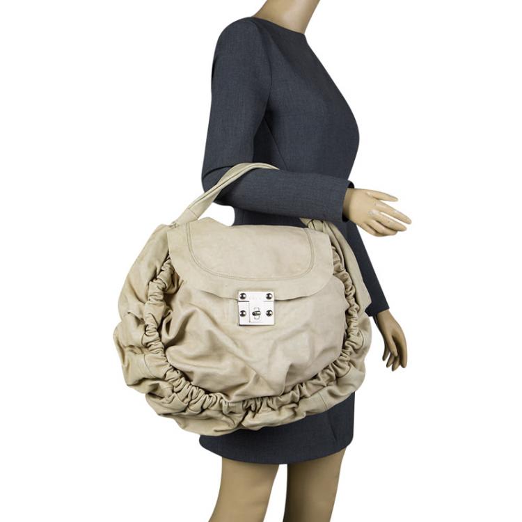 Pre Owned Marni Beige Faux Leather Pleated Berta Hobo