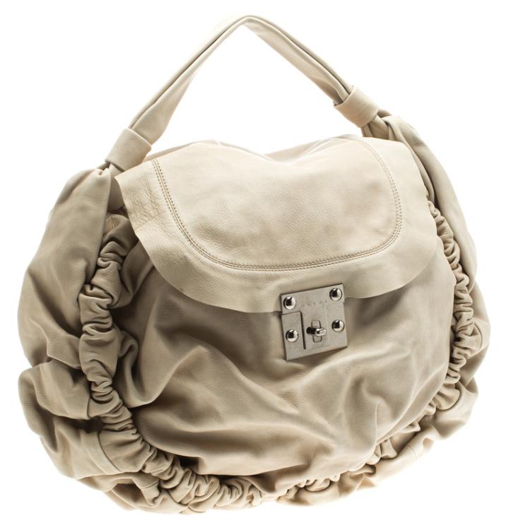 Pre Owned Marni Beige Faux Leather Pleated Berta Hobo