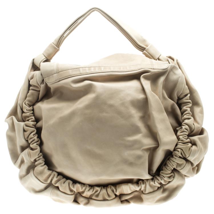 Pre Owned Marni Beige Faux Leather Pleated Berta Hobo