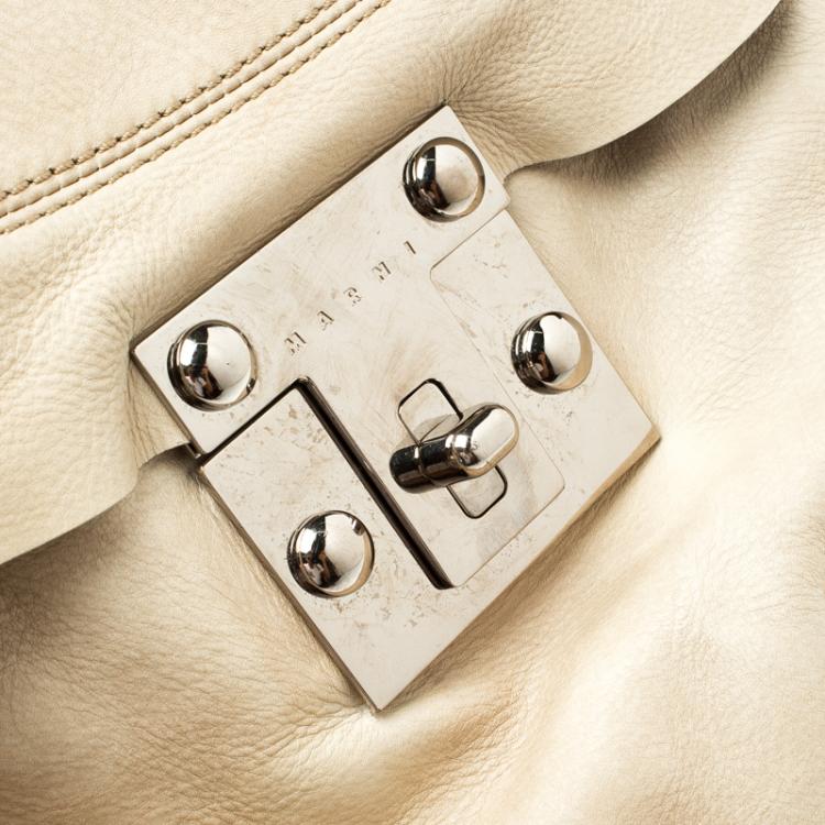 Pre Owned Marni Beige Faux Leather Pleated Berta Hobo