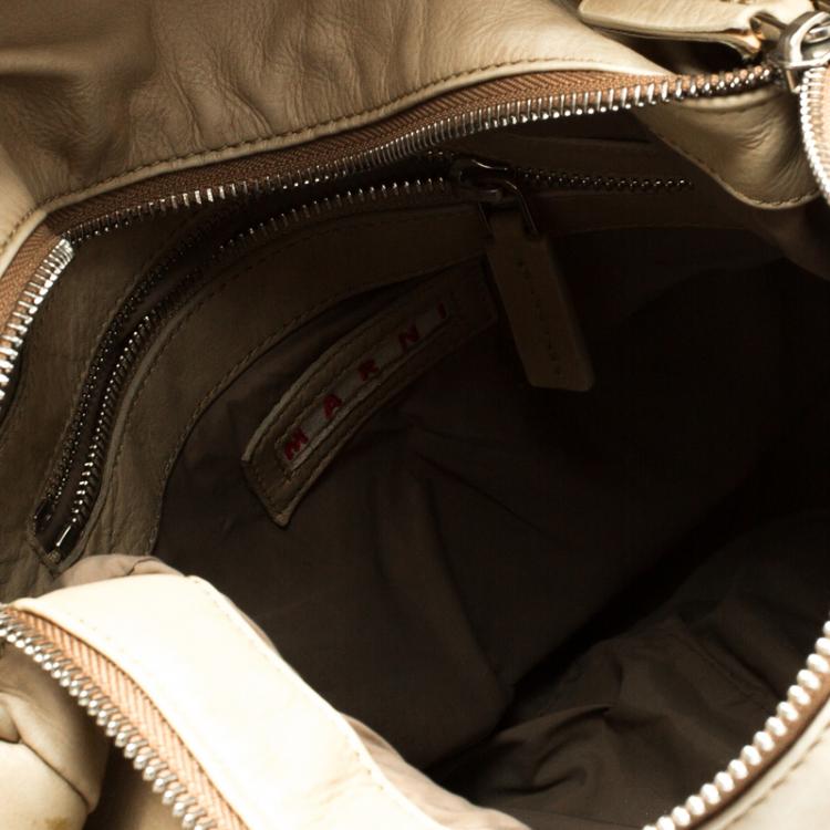 Pre Owned Marni Beige Faux Leather Pleated Berta Hobo