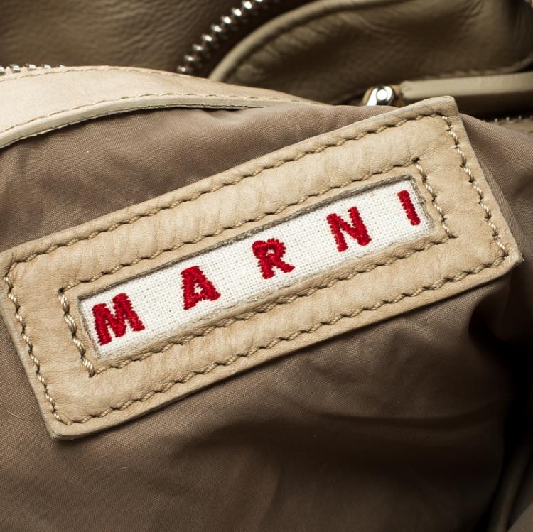 Pre Owned Marni Beige Faux Leather Pleated Berta Hobo
