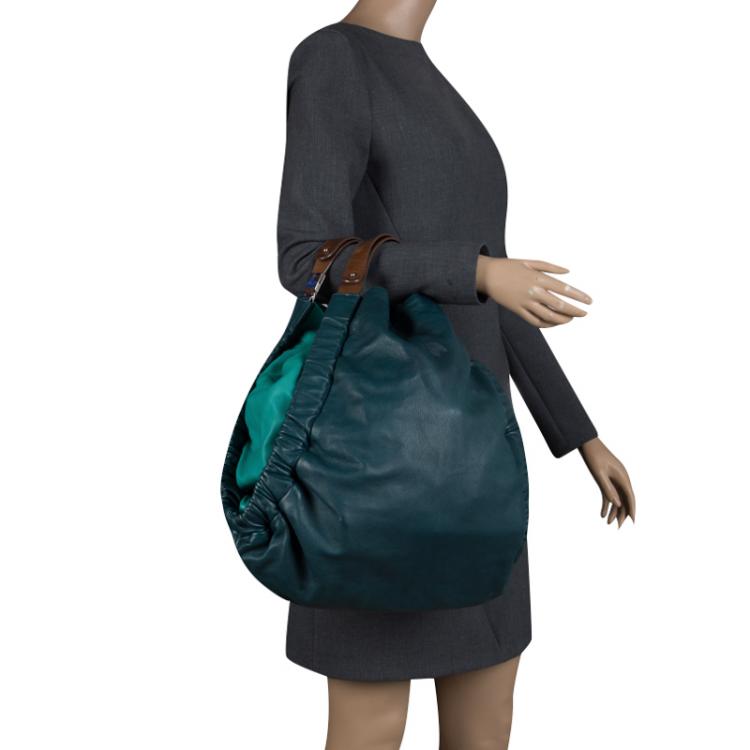 مملوكة مسبقًا Marni Forest/Mint Green Leather Triangle Slouch Hobo