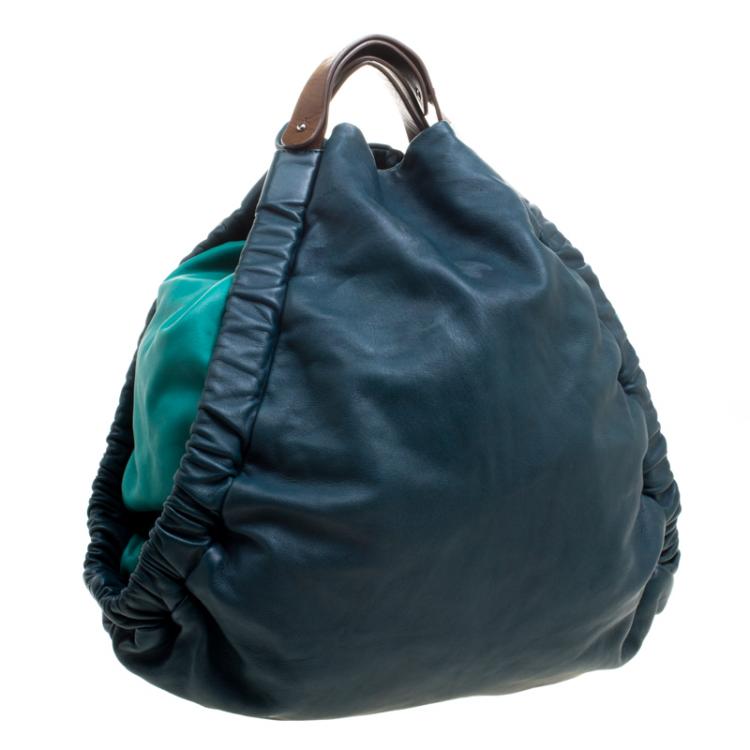 مملوكة مسبقًا Marni Forest/Mint Green Leather Triangle Slouch Hobo
