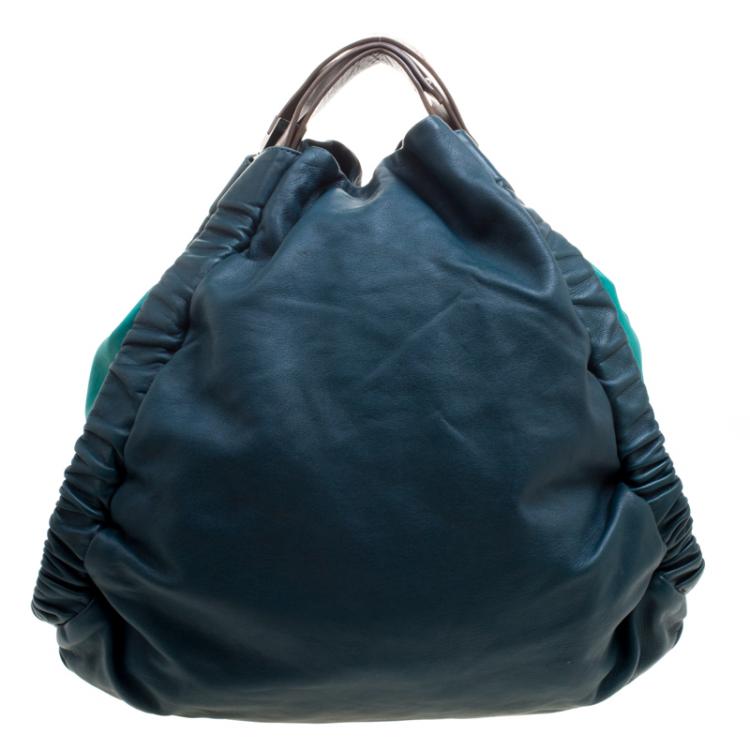 مملوكة مسبقًا Marni Forest/Mint Green Leather Triangle Slouch Hobo