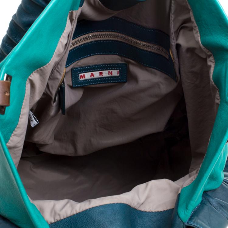 مملوكة مسبقًا Marni Forest/Mint Green Leather Triangle Slouch Hobo