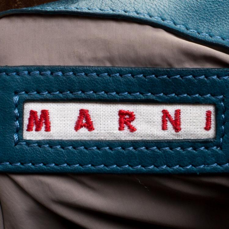مملوكة مسبقًا Marni Forest/Mint Green Leather Triangle Slouch Hobo