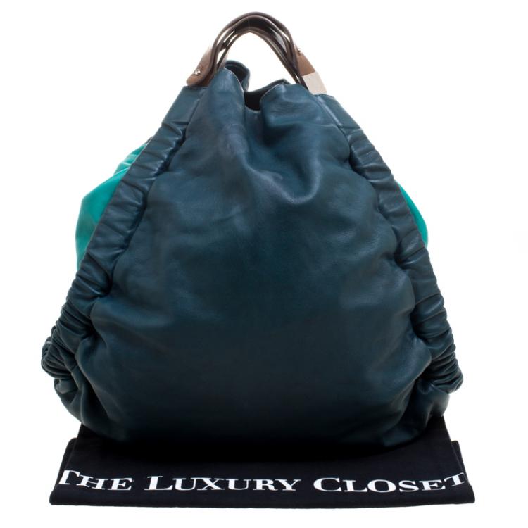 مملوكة مسبقًا Marni Forest/Mint Green Leather Triangle Slouch Hobo