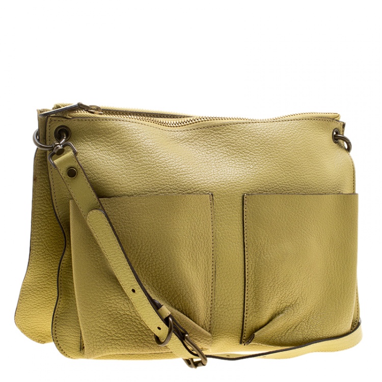 Pre Owned Marni Yellow Green Leather Bandoleer Crossbody Bag