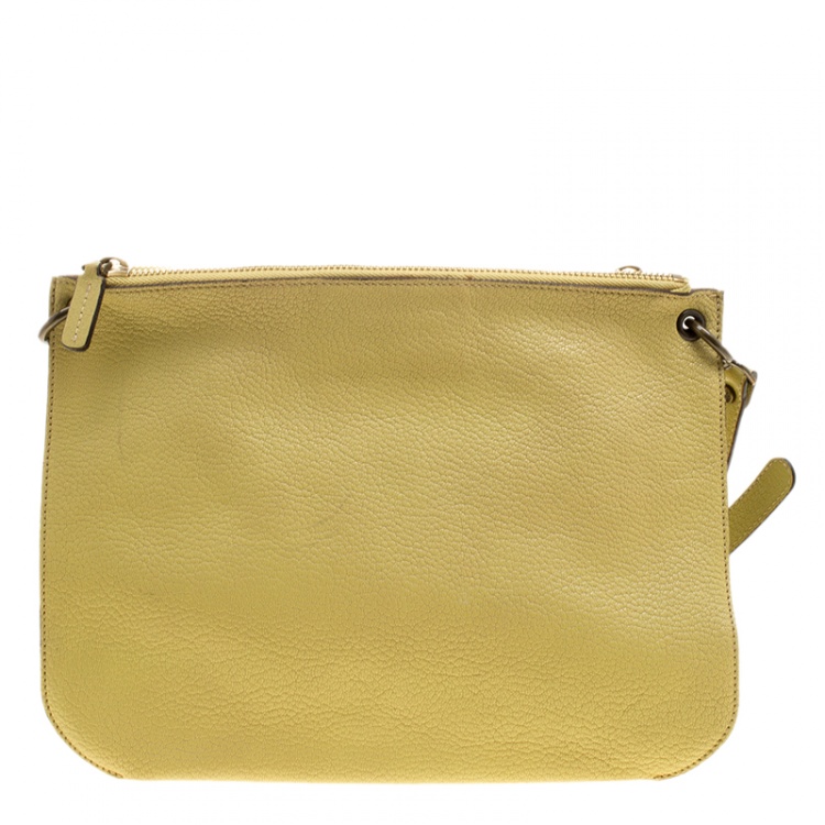 Pre Owned Marni Yellow Green Leather Bandoleer Crossbody Bag