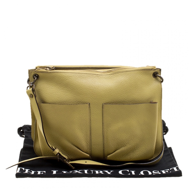 Pre Owned Marni Yellow Green Leather Bandoleer Crossbody Bag