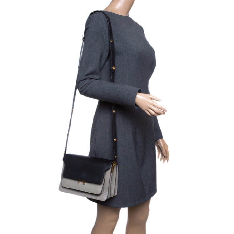 Pre Owned Marni Grey/Black Leather Medium Trunk Shoulder Bag