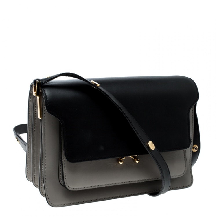 Pre Owned Marni Grey/Black Leather Medium Trunk Shoulder Bag