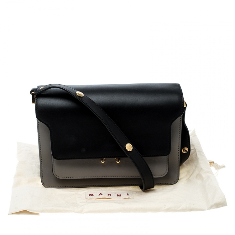 Pre Owned Marni Grey/Black Leather Medium Trunk Shoulder Bag