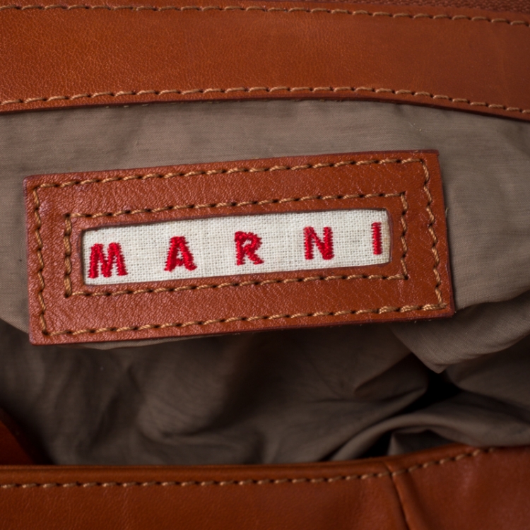 Pre Owned Marni Tan Leather Turnlock Envelope Top Handle Bag