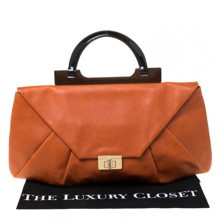 Pre Owned Marni Tan Leather Turnlock Envelope Top Handle Bag