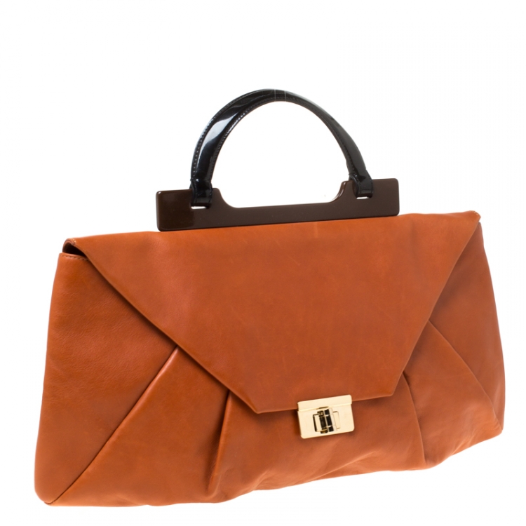 Pre Owned Marni Tan Leather Turnlock Envelope Top Handle Bag