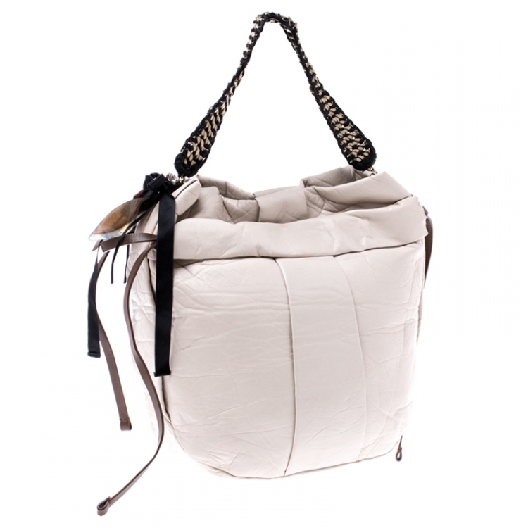 Pre Owned Marni Light Beige Leather Charms Chain Hobo