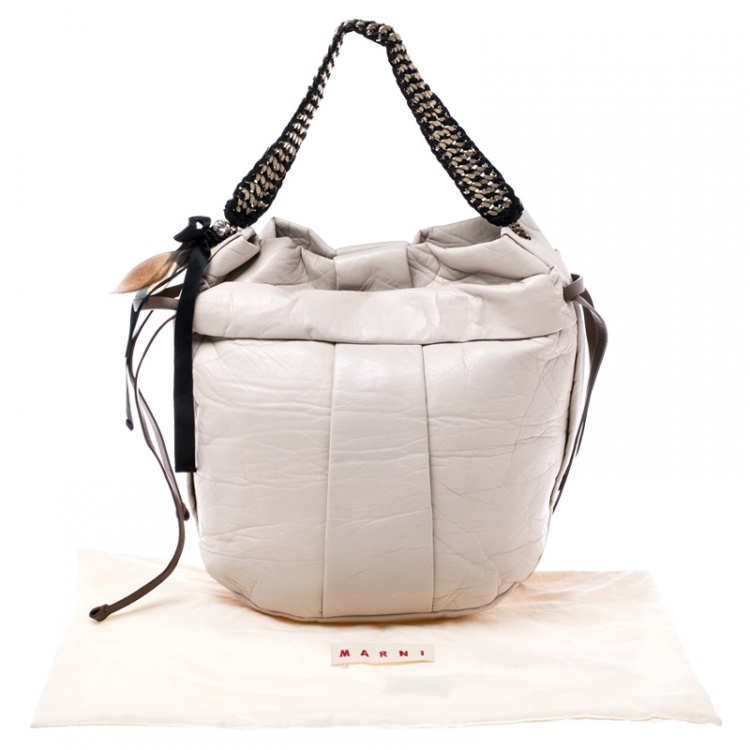 Pre Owned Marni Light Beige Leather Charms Chain Hobo