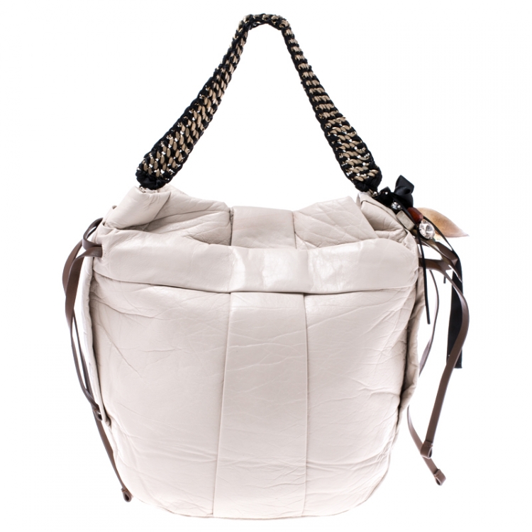 Pre Owned Marni Light Beige Leather Charms Chain Hobo