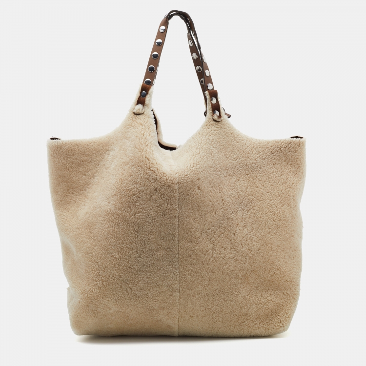 Pre Owned Marni Off White/Brown Shearling Fur and Leather Reversible Tote