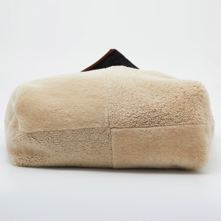 Pre Owned Marni Off White/Brown Shearling Fur and Leather Reversible Tote