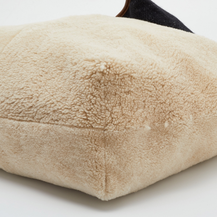 Pre Owned Marni Off White/Brown Shearling Fur and Leather Reversible Tote