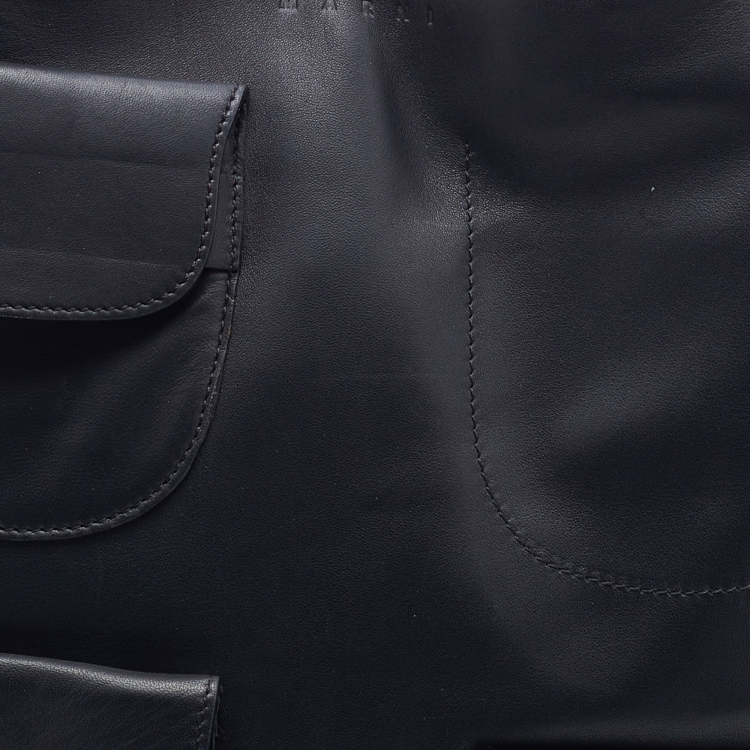 Pre Owned Marni Black Leather Front Pocket Shopper Tote