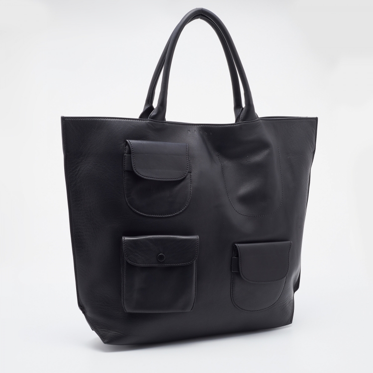 Pre Owned Marni Black Leather Front Pocket Shopper Tote