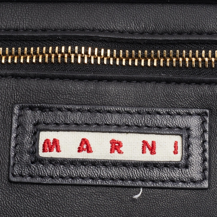 Pre Owned Marni Black Leather Front Pocket Shopper Tote