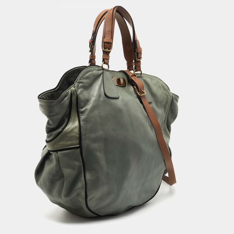 Pre Owned Marni Green/Black Suede and Leather Drawstring Tote