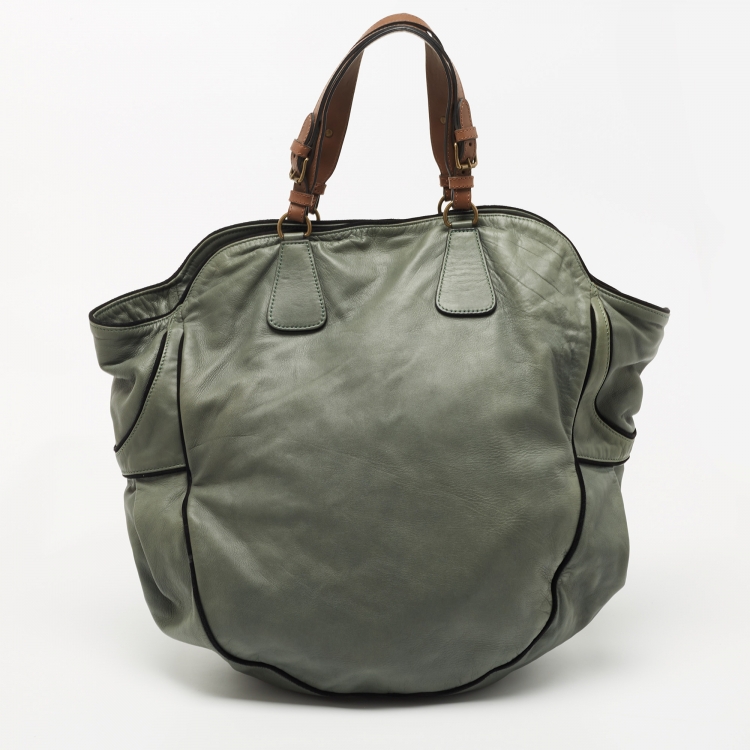 Pre Owned Marni Green/Black Suede and Leather Drawstring Tote