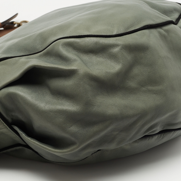 Pre Owned Marni Green/Black Suede and Leather Drawstring Tote
