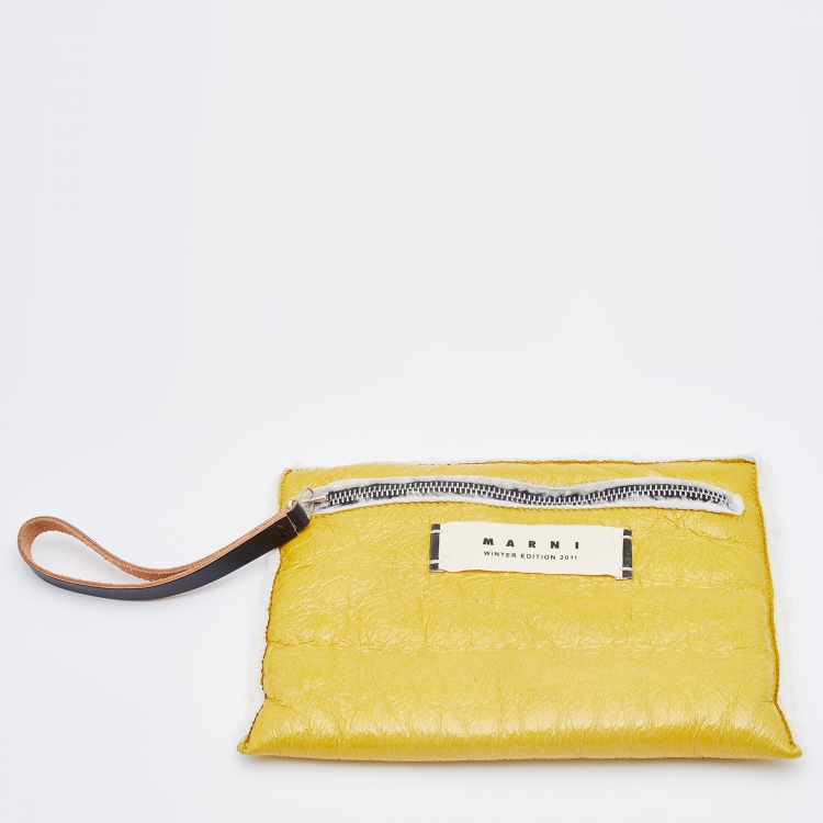 Pre Owned Marni Bright Yellow Patent Leather Shopper Tote