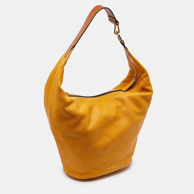 Pre Owned Marni Yellow/Tan Leather Zip Hobo 
